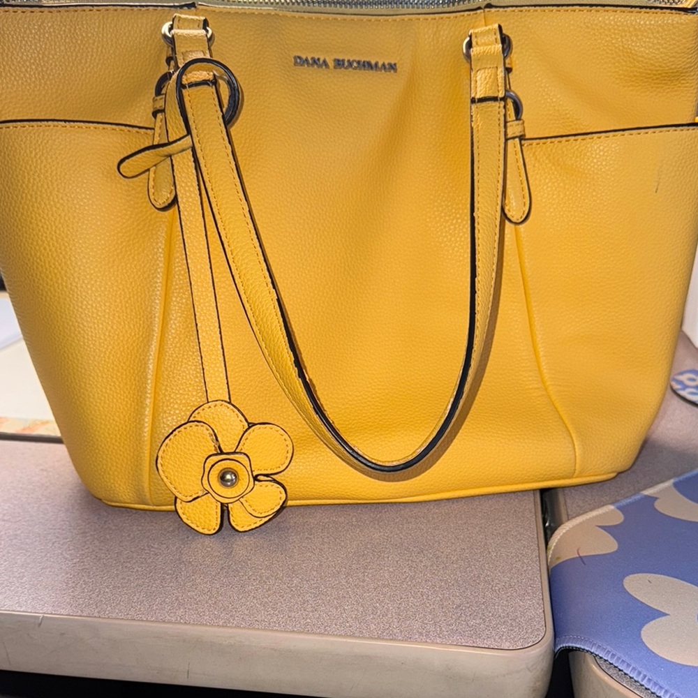 Dana Buchman Yellow Structured Tote with Flower Charm
